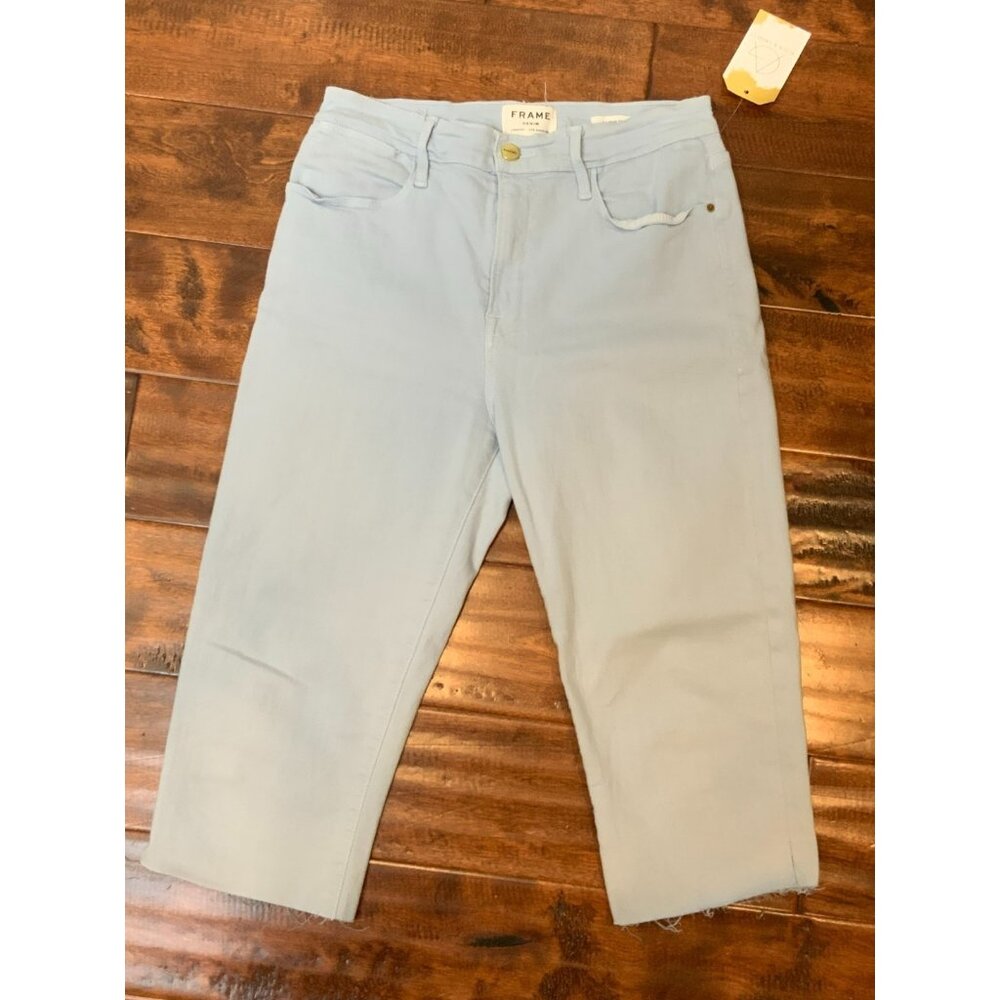 Frame Light Blue Le High Straight Raw Hem Denim Jean Capris, Size 31